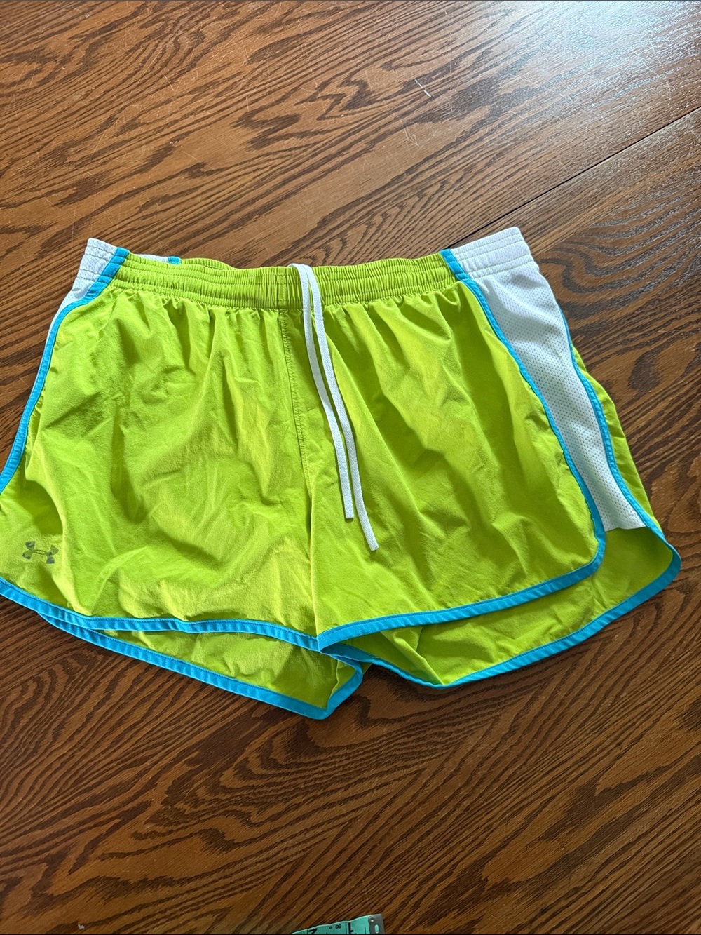 Under Armour Neon Lime Athletic Shorts with Blue Trim